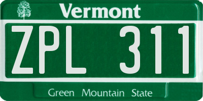 VT license plate ZPL311