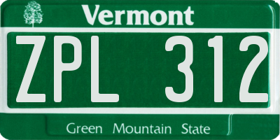 VT license plate ZPL312