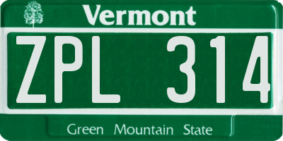 VT license plate ZPL314