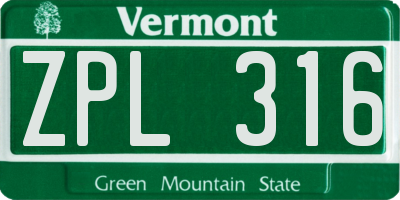 VT license plate ZPL316