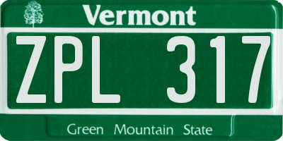 VT license plate ZPL317