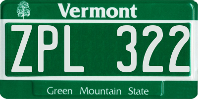 VT license plate ZPL322