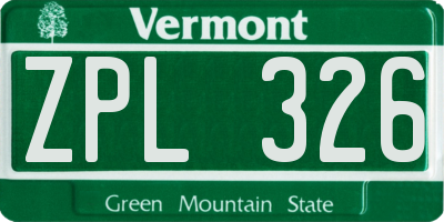 VT license plate ZPL326