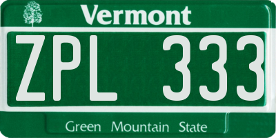 VT license plate ZPL333