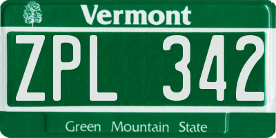 VT license plate ZPL342