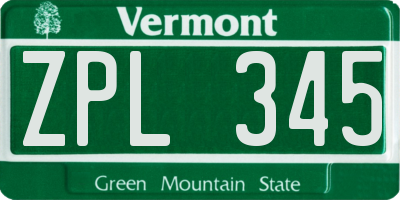 VT license plate ZPL345