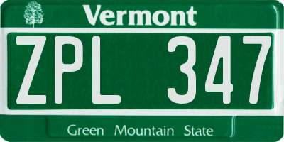 VT license plate ZPL347