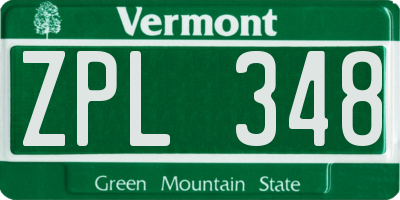 VT license plate ZPL348