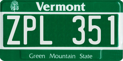 VT license plate ZPL351