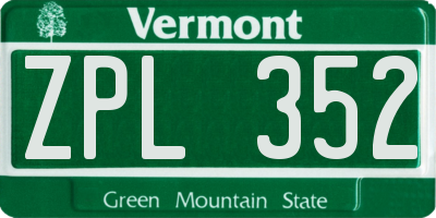 VT license plate ZPL352