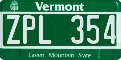 VT license plate ZPL354