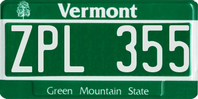 VT license plate ZPL355