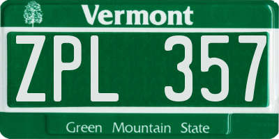 VT license plate ZPL357