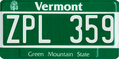 VT license plate ZPL359