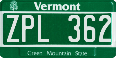 VT license plate ZPL362