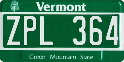 VT license plate ZPL364