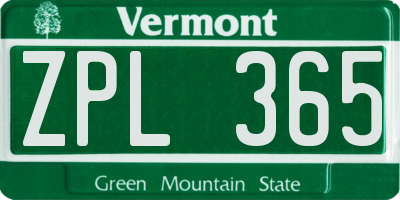 VT license plate ZPL365