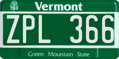 VT license plate ZPL366
