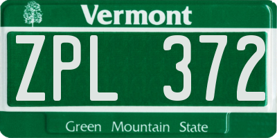 VT license plate ZPL372