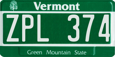 VT license plate ZPL374
