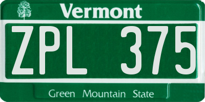VT license plate ZPL375