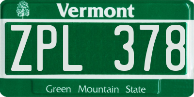 VT license plate ZPL378