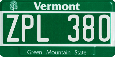 VT license plate ZPL380