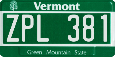 VT license plate ZPL381