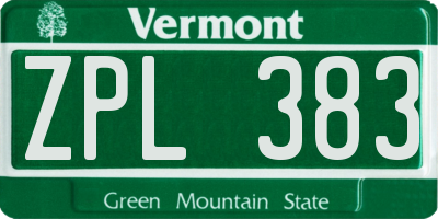 VT license plate ZPL383