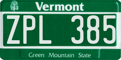 VT license plate ZPL385