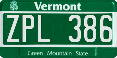 VT license plate ZPL386