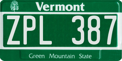 VT license plate ZPL387