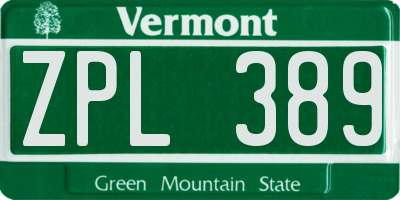 VT license plate ZPL389