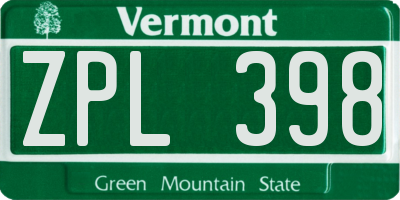 VT license plate ZPL398