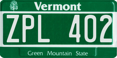 VT license plate ZPL402