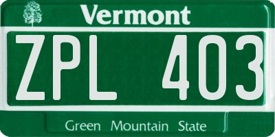 VT license plate ZPL403