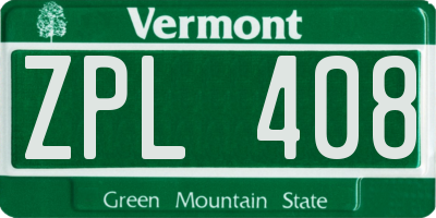 VT license plate ZPL408