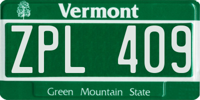 VT license plate ZPL409