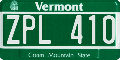 VT license plate ZPL410