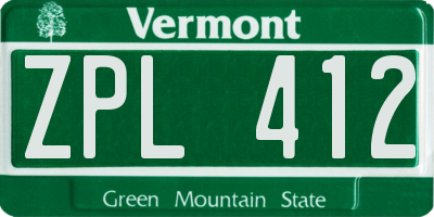 VT license plate ZPL412