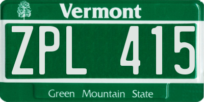VT license plate ZPL415