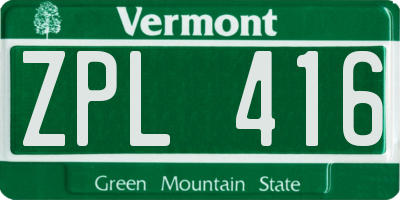 VT license plate ZPL416