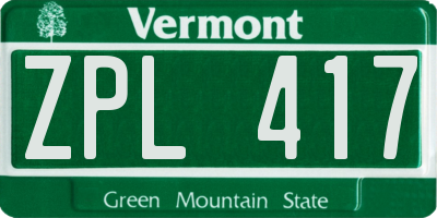 VT license plate ZPL417