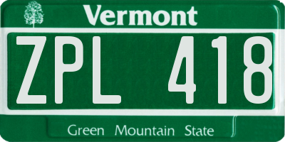 VT license plate ZPL418