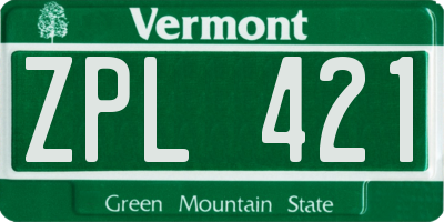 VT license plate ZPL421