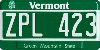 VT license plate ZPL423