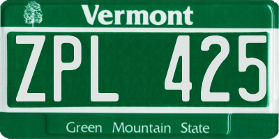 VT license plate ZPL425