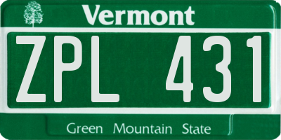VT license plate ZPL431
