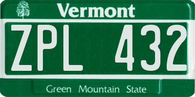 VT license plate ZPL432