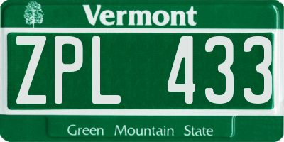 VT license plate ZPL433